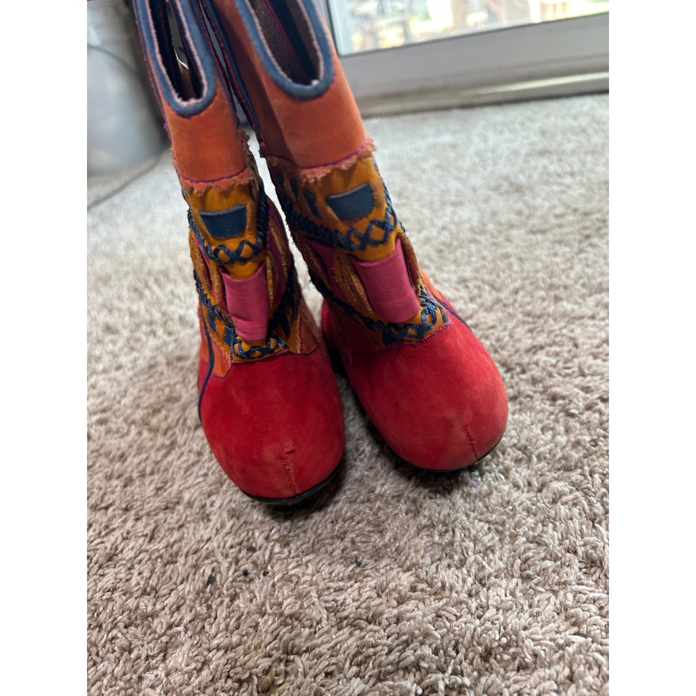 Womens Red Orange Embroidered Western Boho Festival Cowboy Boots Retro Tribal 7M - Picture 3 of 10